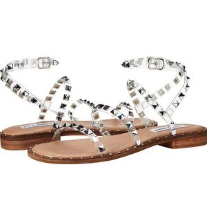 Steve Madden Travel Studded Flat Sandals - Clear/Silver